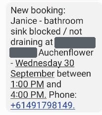 New booking alert text to the business